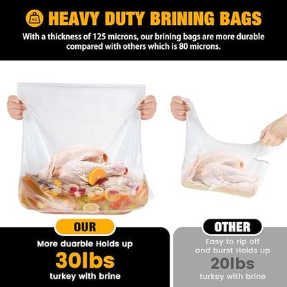 Brining Bag for Turkey Under 18lbs, 2 Pack, 21.6''x19.6'', Double Zip-lock Seal Turkey Brine Bags, Thickened Brine Bag with 2 Cotton Strings Hold up 30lbs