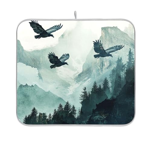 Bald Eagle Mountains Green01 Dish Drying Mat for Kitchen Counter Kitchen Drying Mat Dish Rack Mat Dish Drainer Pad Microfiber Absorbent Washable Drying Pad for Countertop 16 x 18 - color: Bald Eagle Mountains Green01, size: 16'' x 18''
