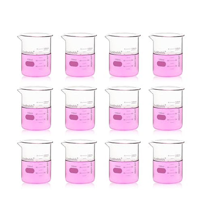 12pcs 150ml Upgrated Thick Glass Beakers, Griffin Low Form Beaker Set with Double Scale, 3.3 Boro, LVA007 - style: 12pcs of Vol.150ml