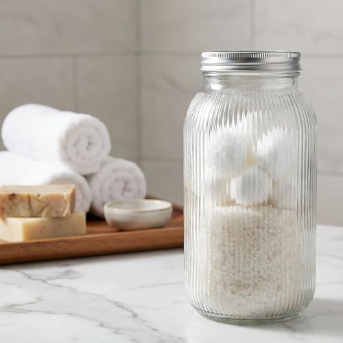 WELLIFE 64 OZ Mason Jars, 3 Pack Wide Mouth Mason Jars for Pickling, Canning, Fermenting and Food Storage, Microwave & Dishwasher Safe - color: Clear Stripe Mason Jars 64oz-3Pcs