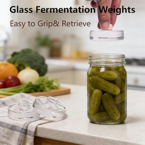 4 Pack Fermentation Weight with Easy Grip Handle,Glass Fermenting Weights for Wide Mouth Mason Jars,Glass Fermentation Kit for Sauerkraut,Pickles - size: 4pack