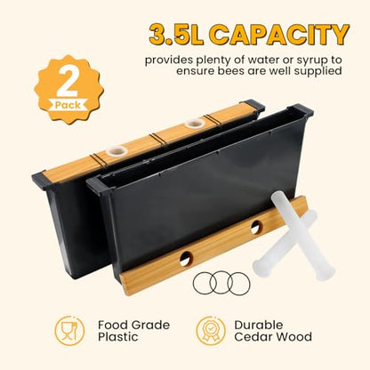 MayBee 2 Pack 3.5L Bee Feeder Beeswax Coated Beehive Frame Feeder Deep Frame Sugar Water Feeder for Bee Feeding Beekeeping Supplies - size: 3.5L-2Pack