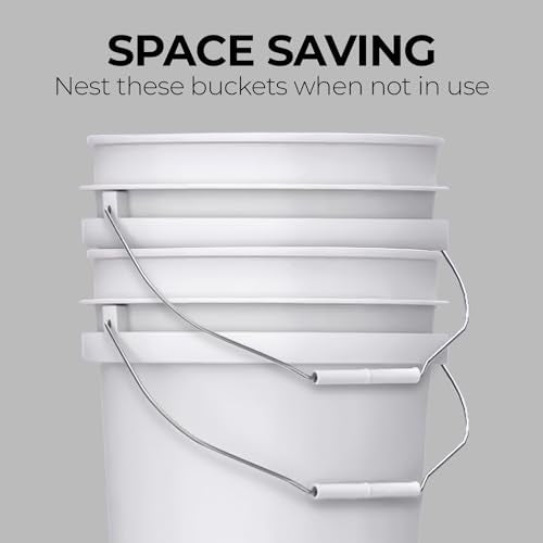 3.5-Gallon White Bucket Pail Container with Lid | Food Grade | Heavy-Duty Approx 90 MIL Extra Durable | Metal Handles with Plastic Grip | Multi-Use | Easy Stack and Store | BPA Free - 5 Pack - color: White - 3.5 Gallon, size: 5 Packs
