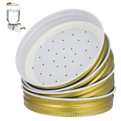 Kisangel 4Pcs Metal Bee Feeder Entrance Lids, Mason Jar Beehive Water and Sugar Syrup Feeding Tool, Durable Beekeeping Supplies Equipment for Garden Apiary