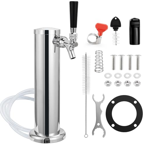 Ferroday Single Beer Tap Draft Beer Tower, Stainless Steel Kegerator Parts Kit with Brass Faucet Stainless Core Keg Tap, Preassembled Line Keg Tower, 3" Kegerator Tower for Countertop and Kegerator - size: Single Tap-Brass Faucet