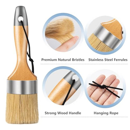 Mister Rui Wax Paint Brush Set 2 Pack, Small Stencil Paint Brush Flat & Oval, Natural Bristle Brush for Painting, Stencils, Waxing, Home Decor, DIY Art Crafts - size: 1.2"1.2"