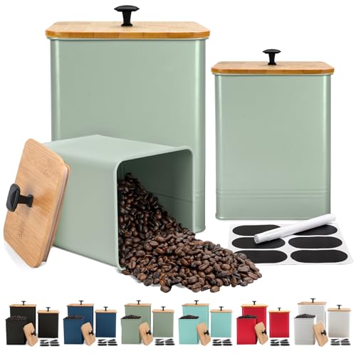 Kitchen Canisters Set of 3, Metal Flour Sugar Storage Containers with Airtight Lids-Canisters Sets for Kitchen with Customizable Chalkboard Labels & Marker Pen-Spice, Coffee Storage Jars(Saga Green) - color: Saga Green