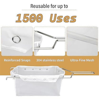 2 Pcs Deep Fryer Oil Filter Bag with Frame, Reusable Cooking Oil Fryer Filter Oil Strainer for Deep Fryer, Easy-Clean Mesh for Home Commercial Use Fryer Filter Bag (Bag X Frame)