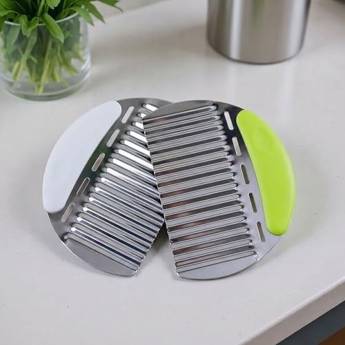 2 Pcs Stainless Steel Crinkle Chopper & French Fry Cutter Heavy Duty Wavy Potato Slicer for Vegetables Fruits Cheese Kitchen Gadget Vegetable Chopping Tool (White & Green) - color: white&green
