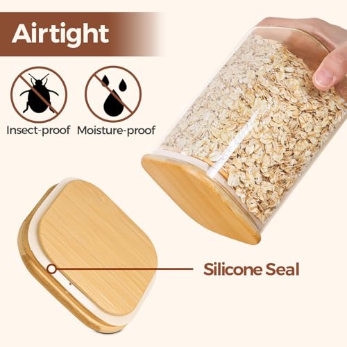 ComSaf Glass Spaghetti Pasta Storage Containers with Lids 2.2 Qt Set of 3, Tall Clear Airtight Food Storage Jar with Lid for Noodles Flour Oat Cereal Sugar Beans, Square Spaghetti Pantry Containers - size: 2.2Qt*3