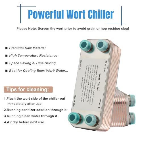 Ferroday 20 Plate Wort Chiller Stainless Steel Brazed Plate Heat Exchanger 1/2 NPT Thread Plate Chiller, Beer Brewing Chiller Wort Cooler For Homebrew (7.5" x 1.97") - size: 20-plate(1/2 npt)