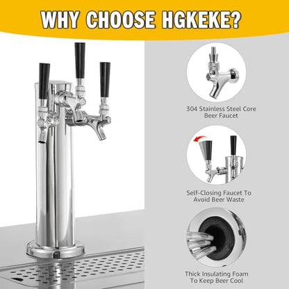 3 Tap Beer Tower Stainless Core Beer Faucet Kegerator Tower Draft Beer Tap Tower Dispenser Pre-Installed Kegerator Tap Tower Kit with Self-Closing Spring Keg Tap Beer Brewing Kit - size: Triple Tap Beer Tower