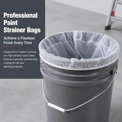 Sukh 10PCS Paint Strainer Bag - 5 Gallon Paint Filter Strainer Bucket with Elastic Drawstring Top Opening Nylon Mesh Filter White Fine Mesh Bag for Gardening