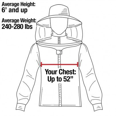 Beekeeping Jacket with Round Veil and Gloves, 100% Cotton Bee Jacket with YKK Brass Zippers - 2XL - size: XX-Large