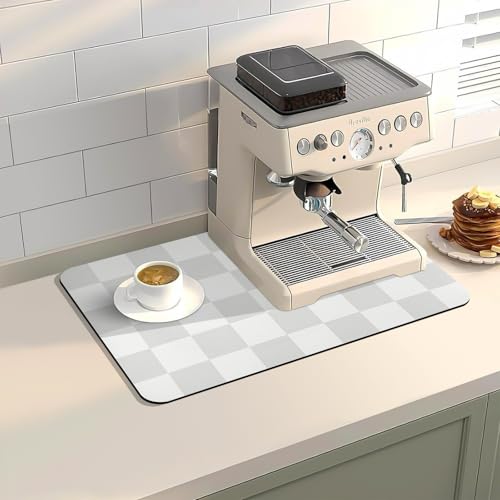 Dish Drying Mat for Kitchen Counter,12"x 19" Super Absorbent Kitchen Dish Drying Pad, Coffee Bar Mat with Rubber Backed, Coffee Bar Accessories for Countertop Dishes Utensils,Grey Checkered - color: Gray Checkered, size: 19" x 12"