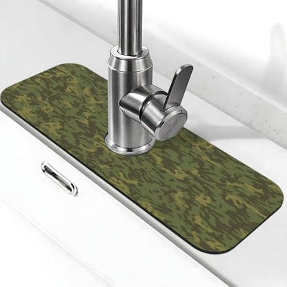 Camouflage Green Camo Faucet Mat For Kitchen Sink, Absorbent Countertop Protector, Quick Dry Sink Splash Guard Pad, Waterproof Draining Mat 15" X 5.5" - color: Style 4