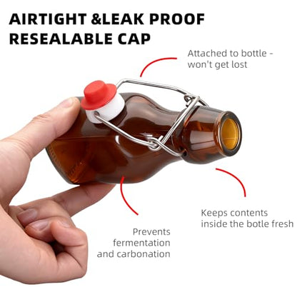 1Pc Amber Swing Top Brewing Bottles with Leak Proof Easy Caps, Glass Beer Bottle Flip Top Bottles For Kombucha, Kefir, Vanilla Extract, Beer (4oz Square)