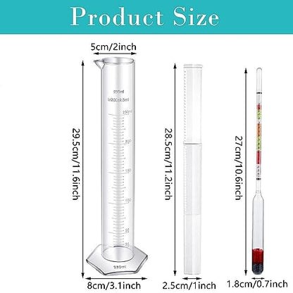 3 Pcs Scale Hydrometer and Test Jar Combo Include 1 Scale Hydrometer with Storage Bag and 250 ml Plastic Cylinder for Wine Beer Mead