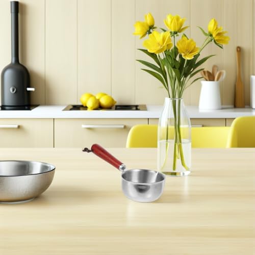 Mini Stainless Steel Sauce Pans with Precision Measuring with Wooden Handles 4pcs 150ml Small Milk Pots Multipurpose Cooking Pans for Home Kitchens and Cafes
