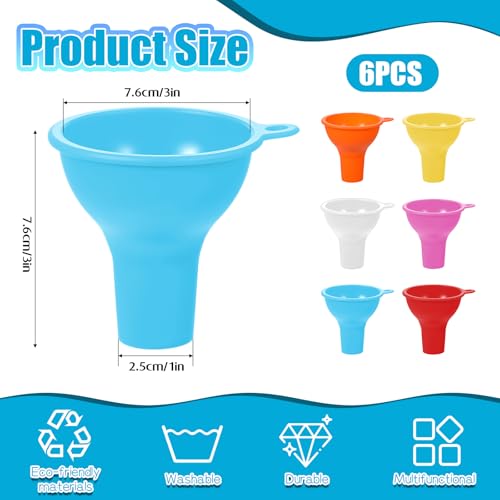 6 Pcs Silicone Kitchen Funnel Set, Wide Mouth Funnel Flexible Canning Silicone Funnels for Filling Bottles Oil Water Home Restaurant Jars Cans, 3.2 x 1 Inch (Multi Color)