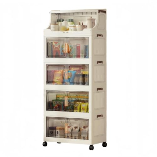 217QT Stackable Storage Bins with Lids & Rack, 5 Tier Large Capacity Foldable Storage Cabinet, Clear Collapsible Pantry Organizer for Home, Kitchen, Bathroom, Dorm, Office, Clear - color: Clear, size: 5 Tier 43.5QT