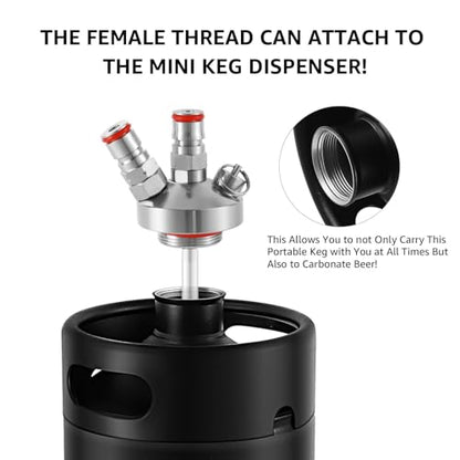 128 OZ- Hgkeke Mini Keg Growler 304 Stainless Steel Mini Keg Matte Black Powder Coated Portable Beer Growler Pressurized Growler Keep Beverage Fresh Keeg Beer Fresh for Homebrew - color: Black