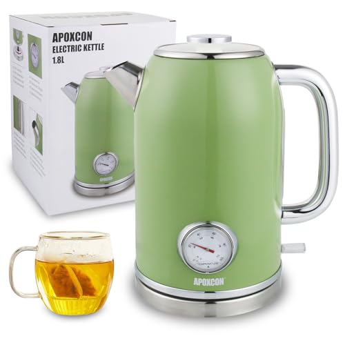 APOXCON Retro Electric Kettle with Thermometer, 1.8L Stainless Steel Tea Kettle, Fast Boiling Water Kettle with Auto Shut Off, BPA-Free, Green - color: Green