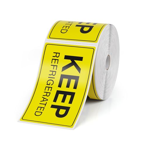 500 Pcs Keep Refrigerated Stickers 5 x 3 Inches Yellow Waterproof Vinyl Labels Perishable Warning Label for Cold Food Shipping