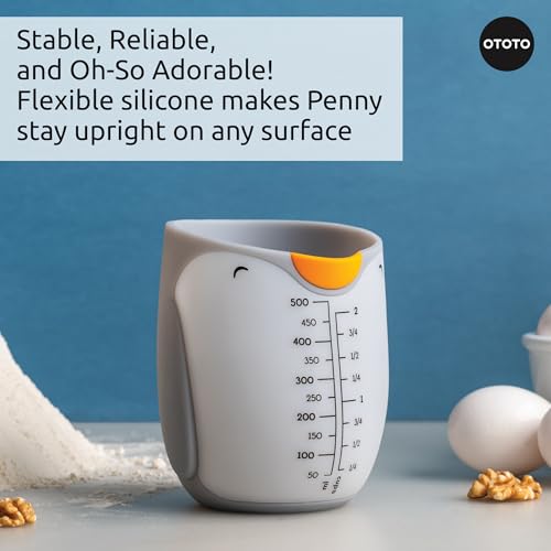 OTOTO Penny Penguin Silicone Measuring Cups for Cooking - 500ml Cute Measuring Cups for Baking, BPA-Free, Microwave Safe, Penguin Gifts, Cute Kitchen Accessories, Funny White Elephant Gifts - style: Penny