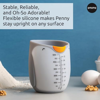 OTOTO Penny Penguin Silicone Measuring Cups for Cooking - 500ml Cute Measuring Cups for Baking, BPA-Free, Microwave Safe, Penguin Gifts, Cute Kitchen Accessories, Funny White Elephant Gifts - style: Penny