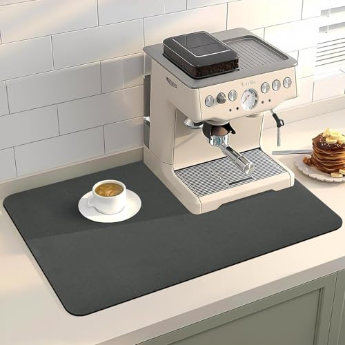 Dish Drying Mat for Kitchen Counter, 16“ x 24” Super Absorbent Kitchen Dish Drying Pad, Coffee Bar Mat with Rubber Backed, Coffee Bar Accessories for Countertop Dishes Utensils, Dark Gray - color: Dark Gray, size: 24" x 16"