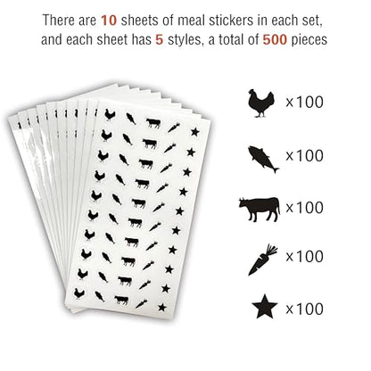10 Sheets(500 Qty) Meal Stickers,Wedding Food Choice Sticker for Place Cards, Beef, Chicken,Fish (Black) - color: Black