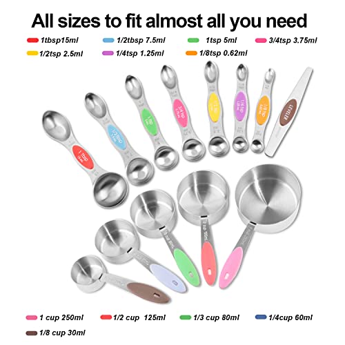 EDELIN Measuring Cups and Magnetic Measuring Spoons Set, Stainless Steel 5 Cups and 7 Spoons (Multi-colour) - color: Multi-colour