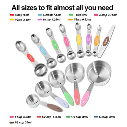 EDELIN Measuring Cups and Magnetic Measuring Spoons Set, Stainless Steel 5 Cups and 7 Spoons (Multi-colour) - color: Multi-colour