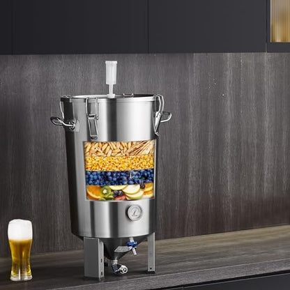 VEVOR Fermentation tank 8 Gallon Stainless Steel Beer Brew Fermentor Brew Bucket Fermentor for Home Brewing with Conical Base Brewing Equipment - size: 8 Gal-Fermenter1.0