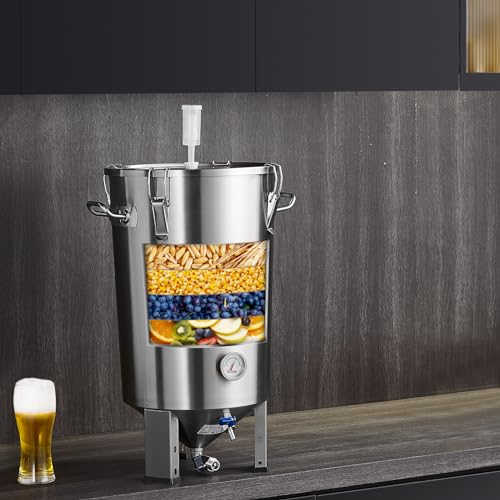 VEVOR Fermentation tank 8 Gallon Stainless Steel Beer Brew Fermentor Brew Bucket Fermentor for Home Brewing with Conical Base Brewing Equipment - size: 8 Gal-Fermenter1.0