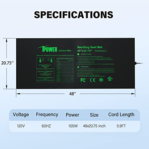 iPower GLHTMTPROLX2 2 Pack Upgraded Carbon Film 48" x 20.75" Seedling Heat Mat Durable Waterproof Indoor Warm Hydroponic Plant Germination Starting Pad - size: 48" x 20.75"(x2), style: Upgraded Carbon Film