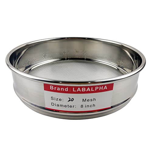 LABALPHA 20 Mesh Lab Sieves, #20 Mesh Test Sieve, 8'' Diameter, 304 Stainless Steel Wire Cloth (0.9mm) - size: 20 mesh (0.9mm)
