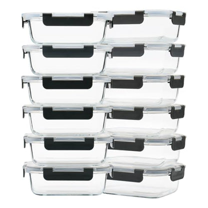 GULFLIN 12 Pack 22oz Glass Meal Prep Containers, Food Storage Containers with Lids, Air-Tight, Leak-Resistant, Freezer to Microwave Safe - Grey Set - color: 22oz,Same Size - 12 Pack,Grey Set