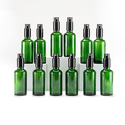 YIZHAO Green Glass Spray Bottles 2oz, with Small Fine Mist Spray, Metal Cap, Refillable for Essential Oil,Travel,Cleaning,Perfume,Aromatherapy,Makeup – 12 Pcs - color: Green, size: 50ml-12