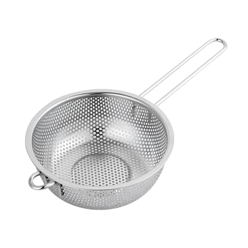 Stainless Steel Basin Colander with Handle Kitchen Strainer, Resting Feet and Colander to Strain, Rinse, Fry, Steam or Cook Vegetables & Pasta & Wash fruits