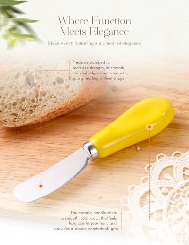 Stainless Steel Butter Spreader Knife 2 Pack with Handle for Kitchen Yellow | Dishwasher Safe, for Soft & Hard Cheese, Jam, Cold Butter - color: Yellow 2 Pack