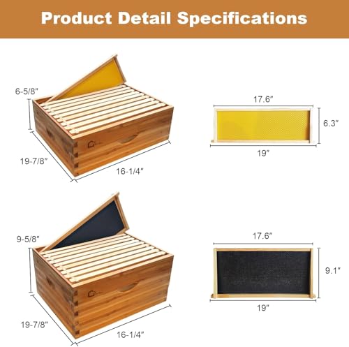 Bee Hive Box 10 Frame-Bee Hive Boxes with Honey Spout,Langstroth Beehive Box,Wax-Coated Complete Honey Bee Hives Boxes Starter Kit with Deep & Medium Boxes