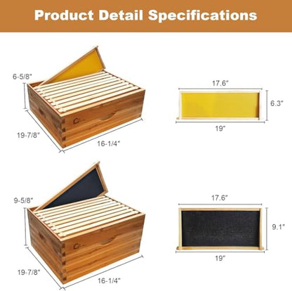 Bee Hive Box 10 Frame-Bee Hive Boxes with Honey Spout,Langstroth Beehive Box,Wax-Coated Complete Honey Bee Hives Boxes Starter Kit with Deep & Medium Boxes