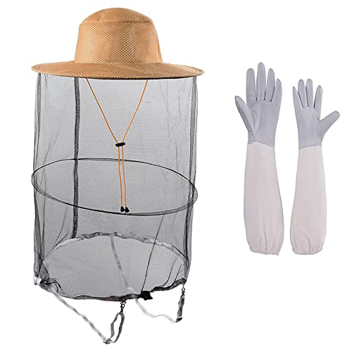 HunterBee Beekeeping Beekeepers Veil Hood hat and bee Gloves gnats Insect Bug Mosquito Hats apicultura Bees net Netting mesh hat Fishing Gardening Cap