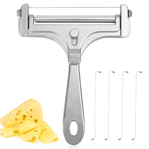 lasuroa Cheese Cutter, Stainless Steel Cheese Slicer with 4pcs Extra Wires Adjustable Handheld Butter Block Cutter for Cheddar Gruyere Mozzarella Kitchen Slicing Tools - style: Cheese Slicer+4 Extra Wires