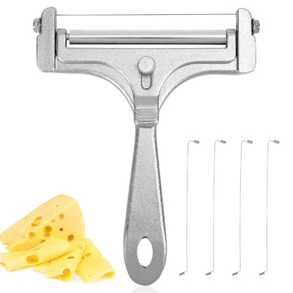 lasuroa Cheese Cutter, Stainless Steel Cheese Slicer with 4pcs Extra Wires Adjustable Handheld Butter Block Cutter for Cheddar Gruyere Mozzarella Kitchen Slicing Tools - style: Cheese Slicer+4 Extra Wires