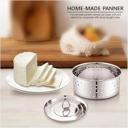 Stainless Steel Round Paneer Mould | Paneer Strainer 350ml | Paneer Press Mould Maker (Round, Pack of 1, Silver)