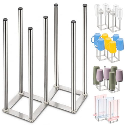 Foldable Bottle Drying Rack, Baby Bottle Drying Rack, Collapsible Cup Draining Holder, Retractable Reusable Stainless Steels Storage Bag Dryer with Non-Slip Bottom
