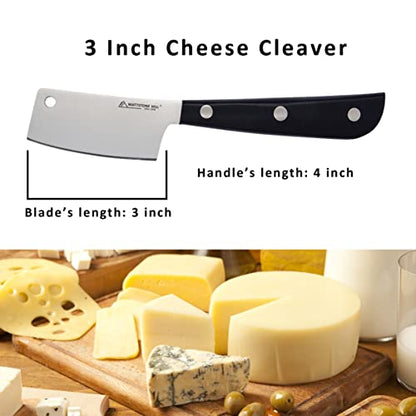 Cheese Knife - MATTSTONE HILL Cheese Cleaver, Hard Cheese Cutter, Premium Stainless Steel, Black Handle - size: 3"